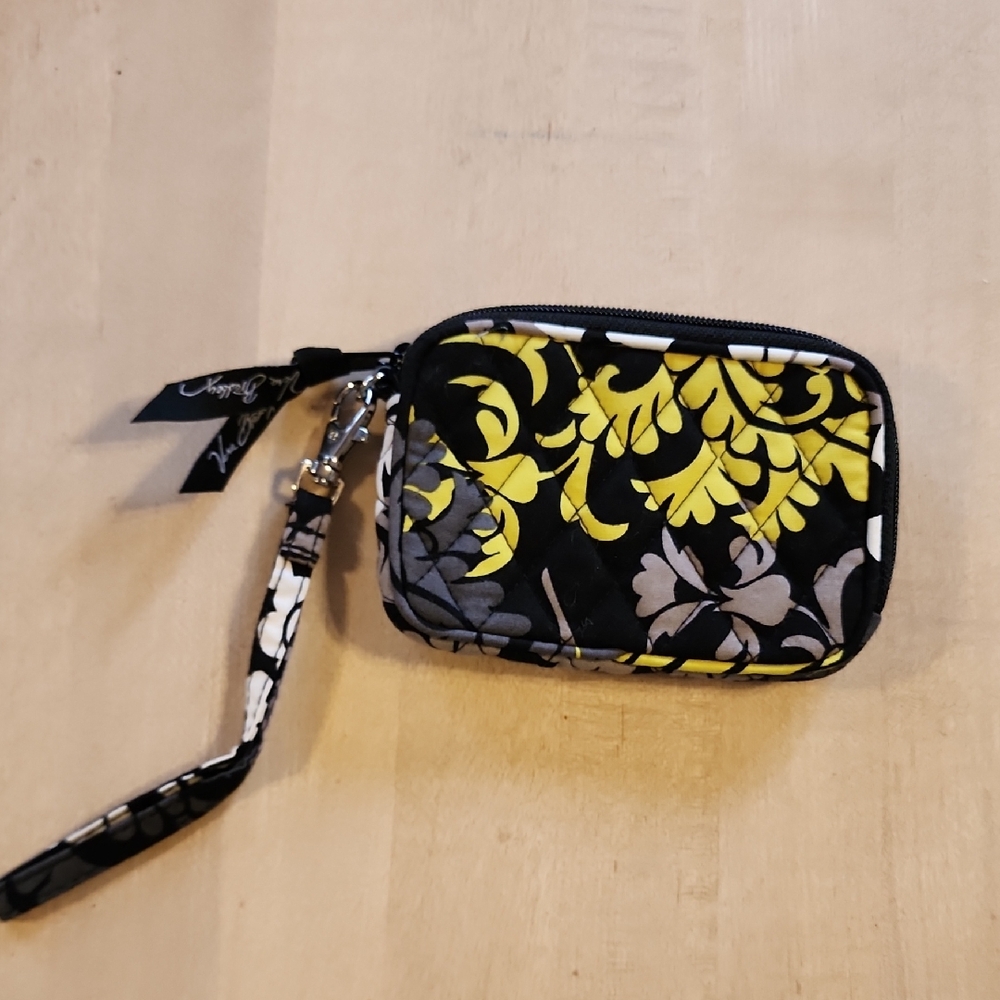 Vera Bradley Black and Yellow Floral Wristlet Baroque pattern like new condition